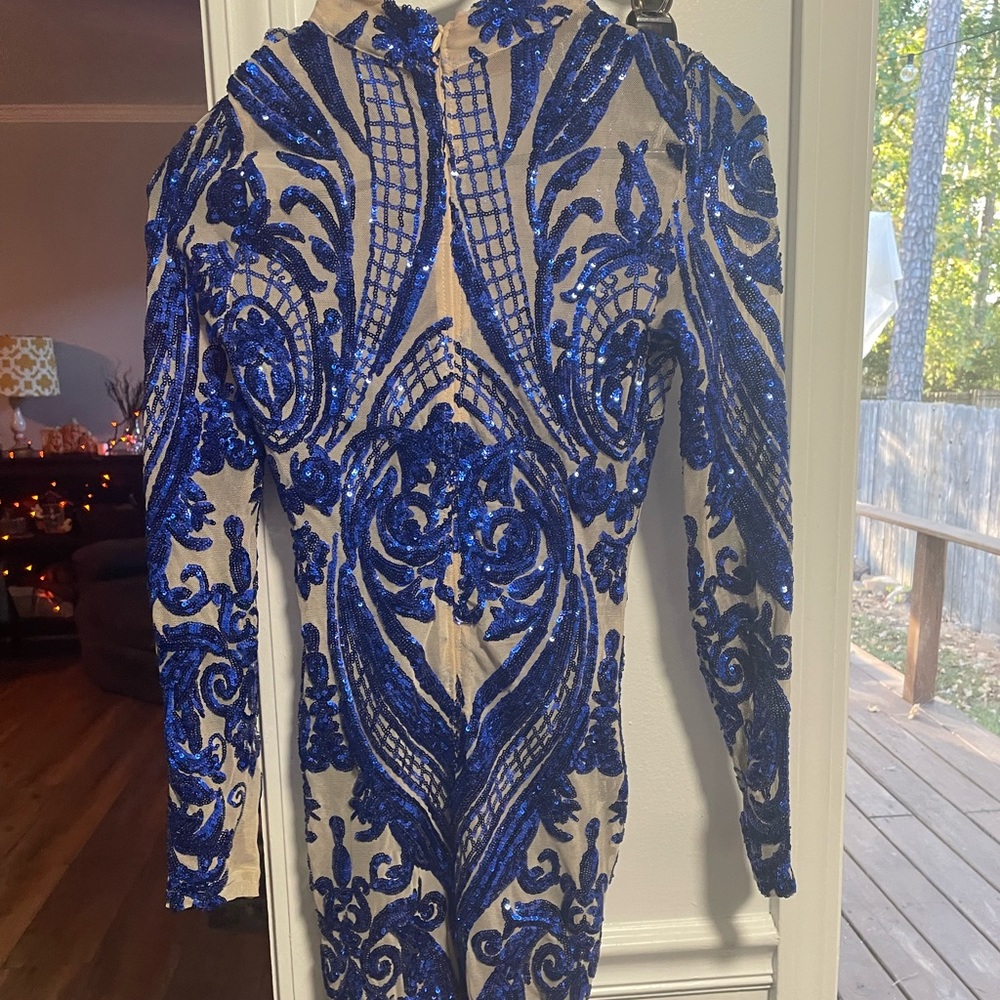 COPY - Blue sheer long sleeve dress size small Fashion Nova